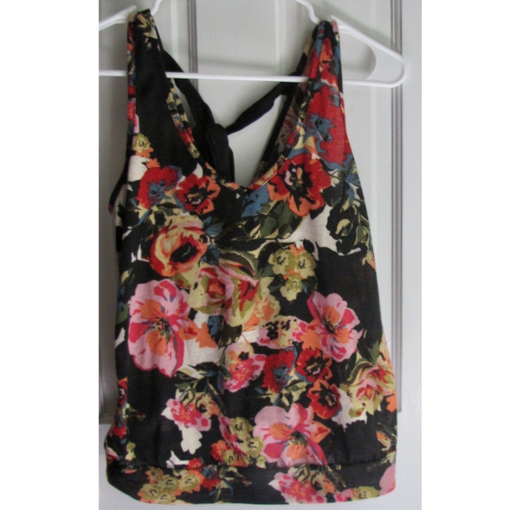 Black floral backless tank top with tie